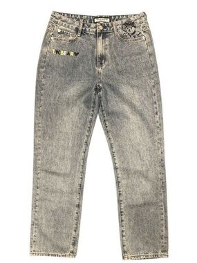 Teenie Weenie W30 High Rise Mom Jeans Teddy Bear Embroidered Light Wash
